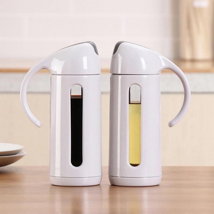 Auto Flip Oil Dispenser Bottle Glass Leak-proof Oil Jar Seasoning Soy Sauce Jar 320ML - White//320ML